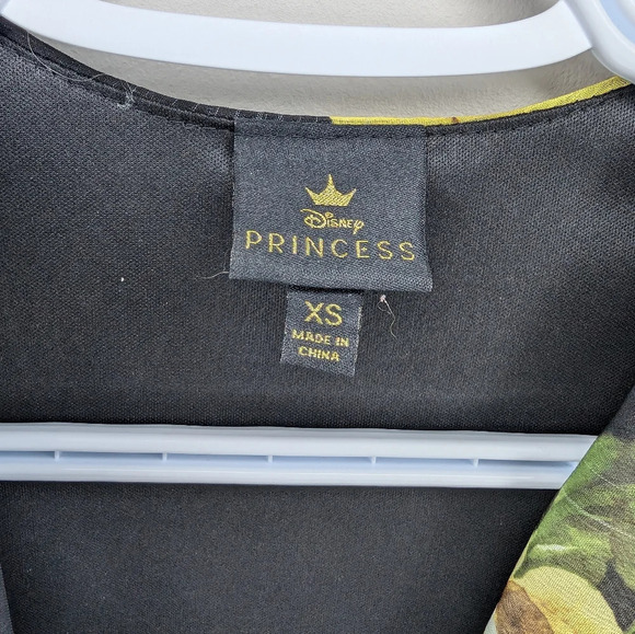 Disney Princess XS Women's Black Floral Chiffon Lined Maxi Dress Belted - Picture 4 of 13